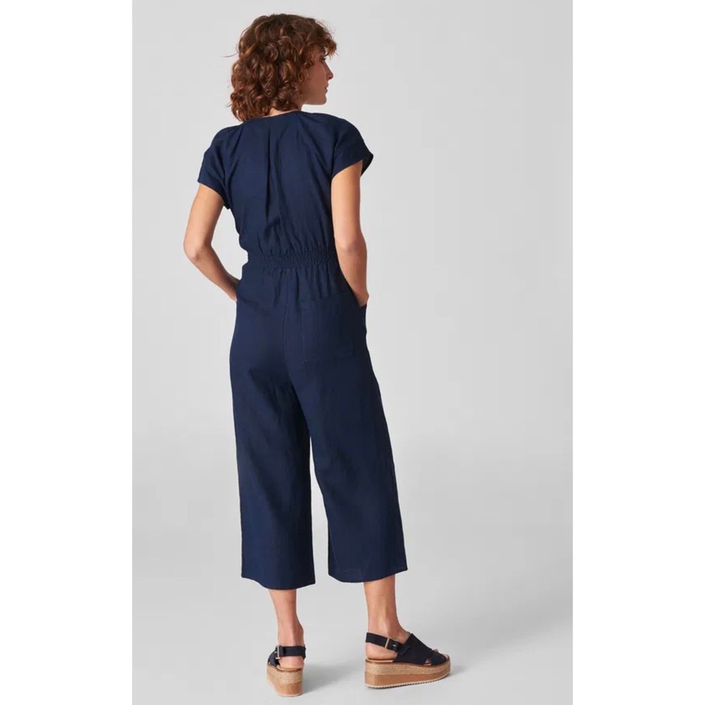 Whistles Etta Jumpsuit Women US 0 Blue Linen Wrap Tie Waist Wide Leg Cap Sleeve - Picture 7 of 16